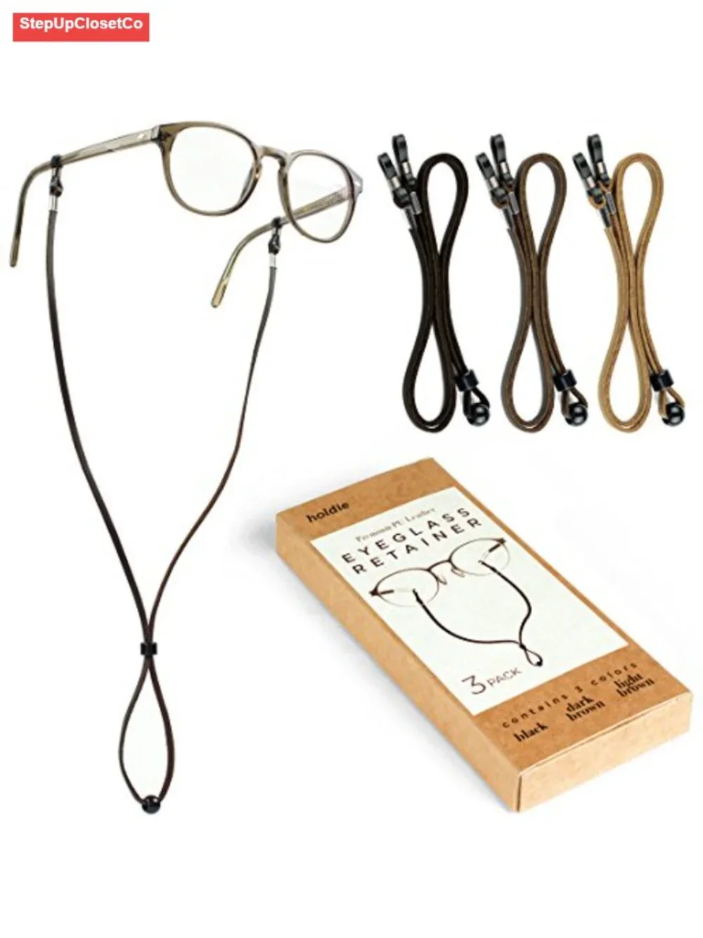PU Leather Eyeglass Retainer Glasses Strap Anti-Slip Adjustable with Cleaning